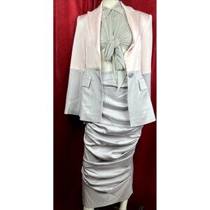 US 6 NWT Alex Perry 3 Pc Pink Silver Occasion Suit Jacket Skirt Blouse Alcott